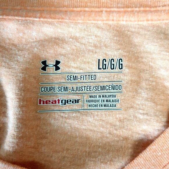 Under Armour Womens HeatGear Tee L Peach UA Semi-Fitted V-Neck T-Shirt Sporty - Picture 5 of 8